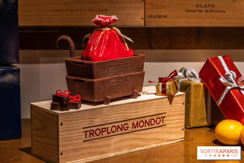 La Bûche de Noël d'Adrien Salavert aux Belles Perdrix de Troplong Mondot 2022 - hotte de vendanges du Père Noël