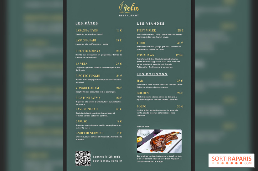 La Vela, le restaurant italien - méditerranéen de Boulogne - carte - menu