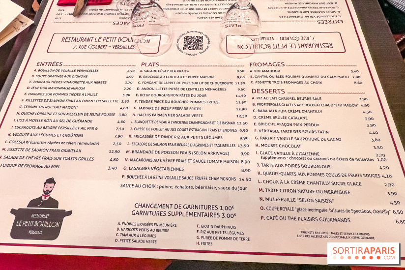 Petit Bouillon Versailles - restaurant près du Château de Versailles - menu - carte