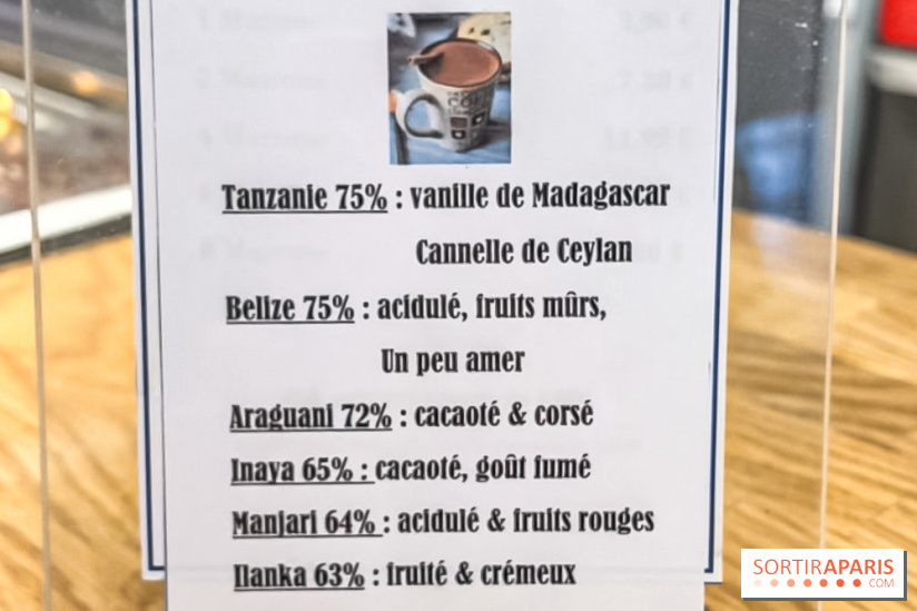 Chocolats chauds de Une Glace à Paris - menu