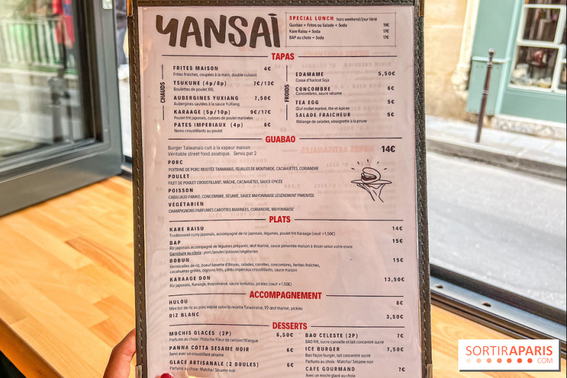 Yansai, restaurant de street Food asiatique rue Gravilliers - Paris 3e - carte - menu