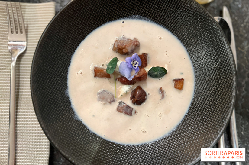 Ma Dame, le restaurant de l'hôtel Marignan Champs-Elysées - Bouillon châtaignes guanciale ricotta