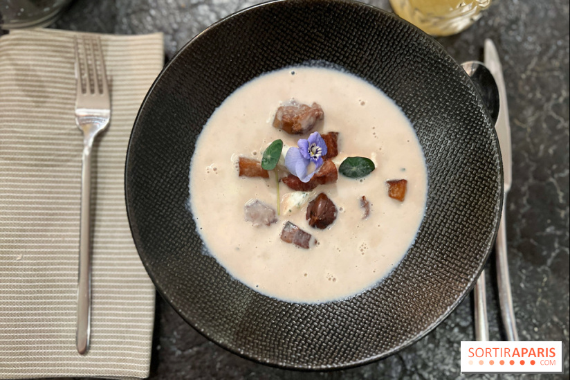 Ma Dame, le restaurant de l'hôtel Marignan Champs-Elysées - Bouillon châtaignes guanciale ricotta