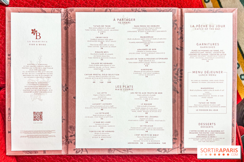La Bauhinia par Quentin Testart au Shangri La Paris - menu