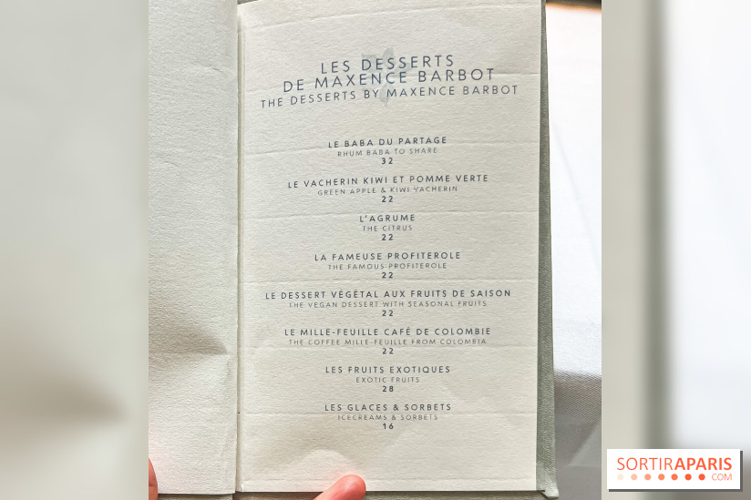 La Bauhinia par Quentin Testart au Shangri La Paris - menu - carte - dessert