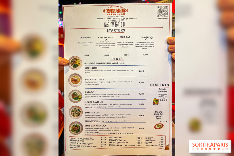 Nouilles Ban Ban restaurant  - carte - menu