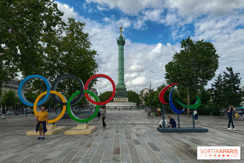 Jeux olympiques et paralympiques Paris 2024 - Visuel - Bastille - anneaux