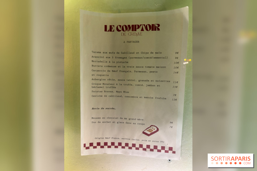 Le Comptoir de crème  - le menu 