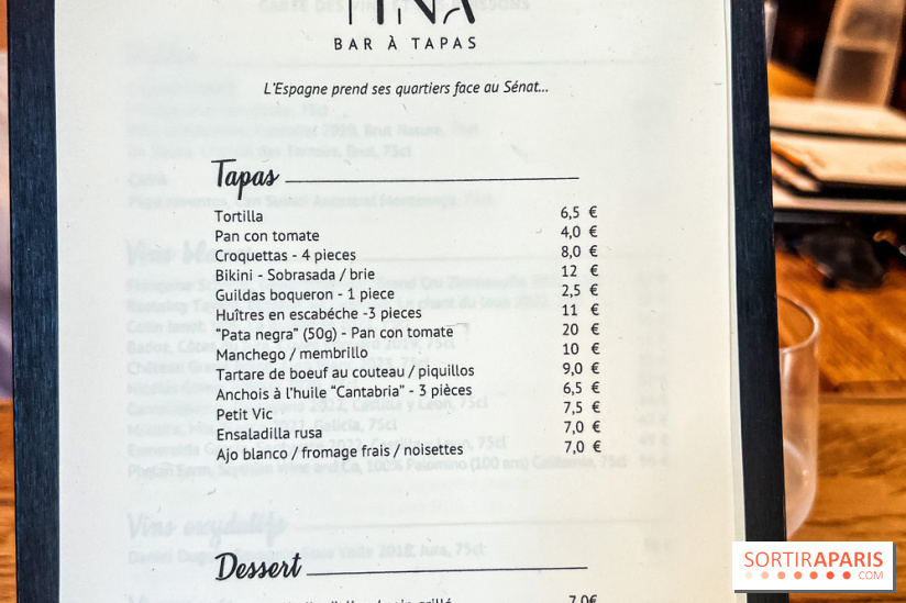 Tina restaurant - bar à Tapas Paris 6  - carte - menu