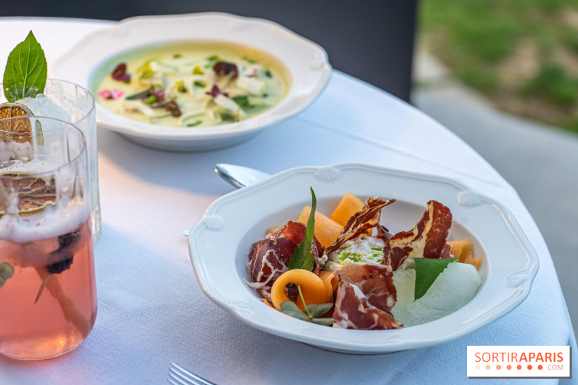 La terrasse dans un jardin avec vue Tour Eiffel du Marguerite 1606 au Domaine de la Reine Margot -  A7C1364