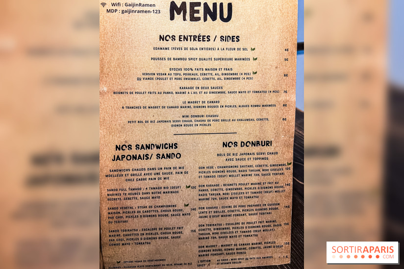 Gaijin Ramen restaurant - menu - carte