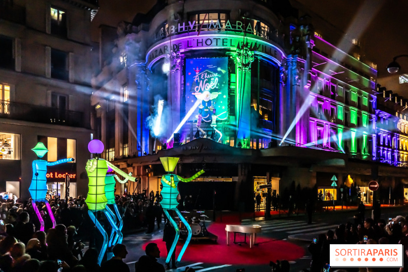 Inauguration des vitrines et décorations de Noël du BHV Marais 2024 avec Léna Mahfouf, Adriana Karembeu et Marc Lavoine