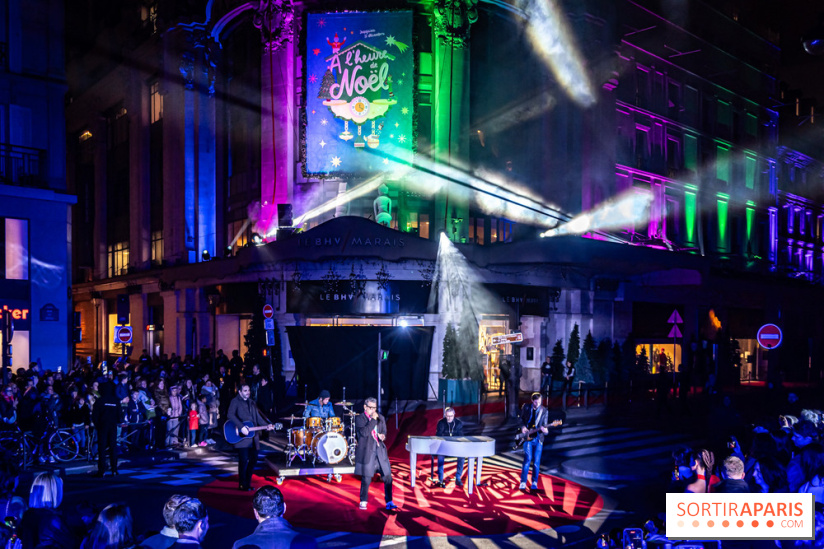 Inauguration des vitrines et décorations de Noël du BHV Marais 2024 avec Léna Mahfouf, Adriana Karembeu et Marc Lavoine