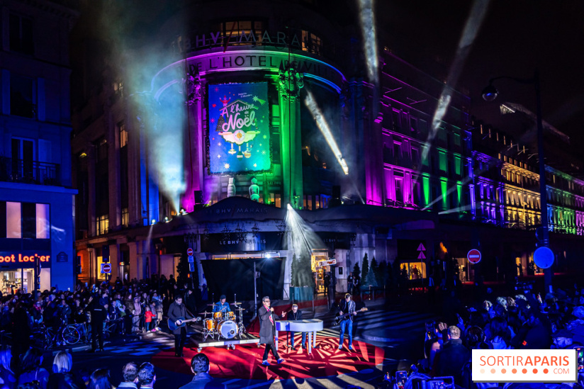 Inauguration des vitrines et décorations de Noël du BHV Marais 2024 avec Léna Mahfouf, Adriana Karembeu et Marc Lavoine