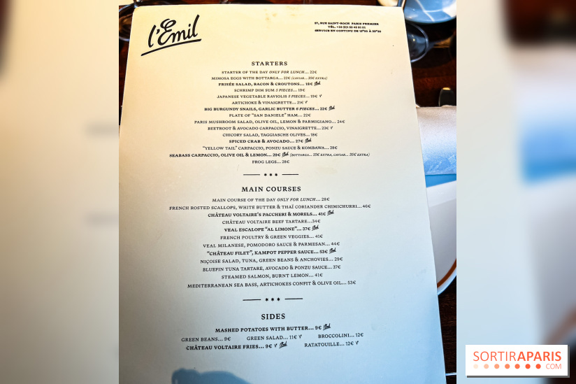 Brasserie Émil à Paris - carte - menu