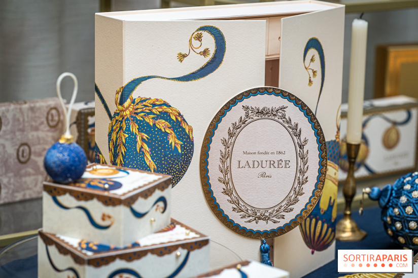 La bûche coffrets de Noël en trompe l'œil de Ladurée 2024 par Julien Alvarez et les créations de fête