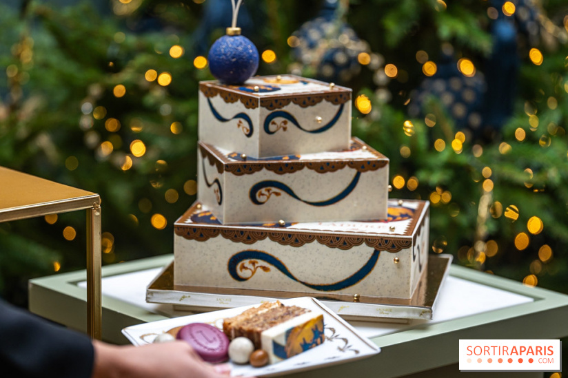 La bûche coffrets de Noël en trompe l'œil de Ladurée 2024 par Julien Alvarez et les créations de fête