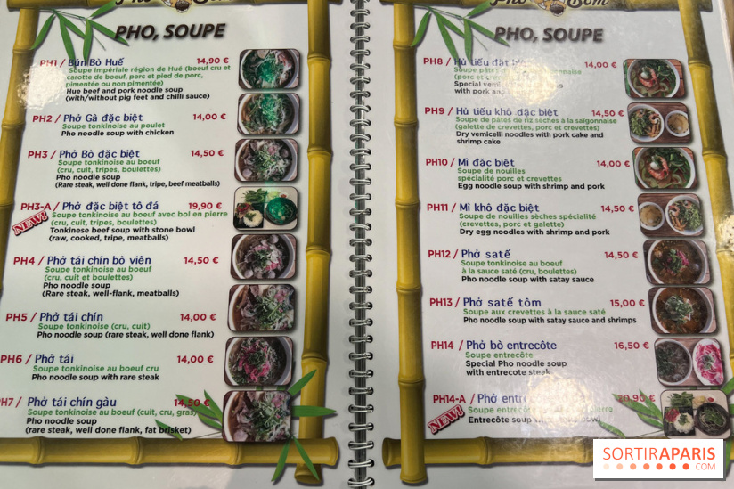 Pho Bom, le restaurant vietnamien, temple du pho et des nouilles Paris 13e -carte - menu - tarifs - prix