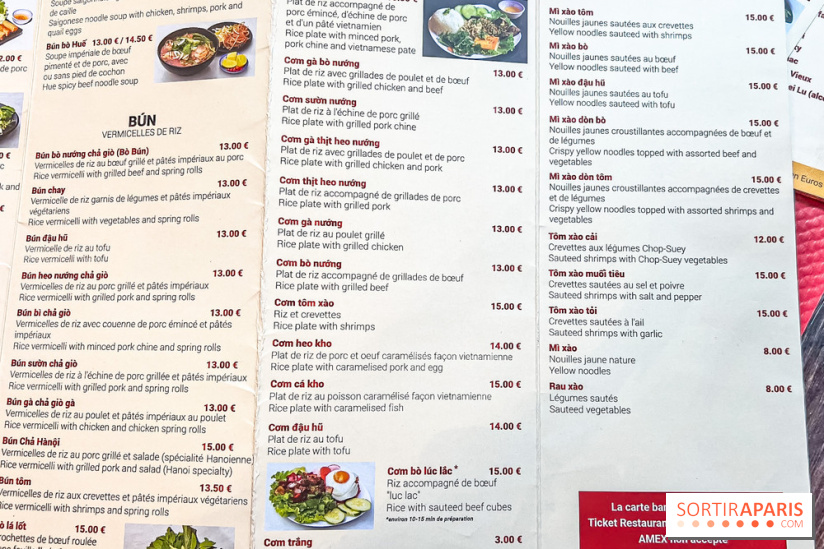 Pho Bida, le restaurant vietnamien  - carte-menu