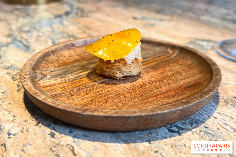 Restaurant Alan Geaam - Chair de tourteau et oursin, mayonnaise citron, kadaf croustillant