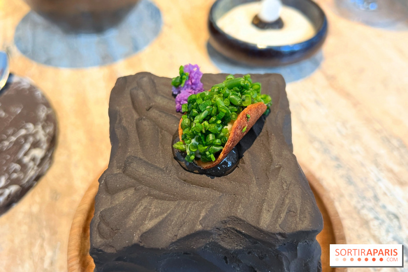 Restaurant Alan Geaam - Tacos de baba ganoush, feuille d'huître, raisin de mer