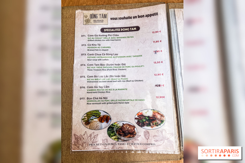 Dong Tam restaurant vietnamien Paris 13e - carte - menu