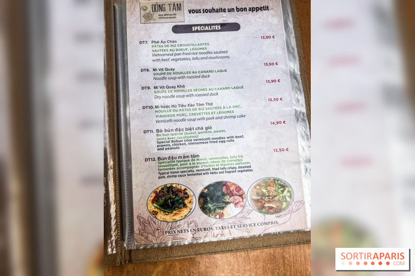 Dong Tam restaurant vietnamien Paris 13e -  carte - menu