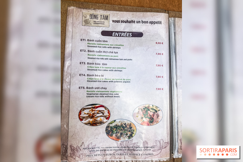 Dong Tam restaurant vietnamien Paris 13e -  carte - menu