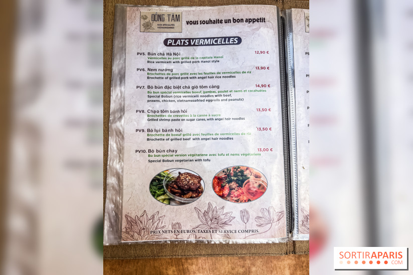 Dong Tam restaurant vietnamien Paris 13e -  carte - menu