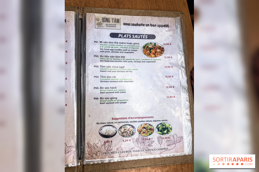 Dong Tam restaurant vietnamien Paris 13e - carte - menu