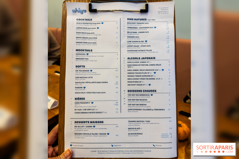 Ukiyo Ramen à Paris - menu - carte
