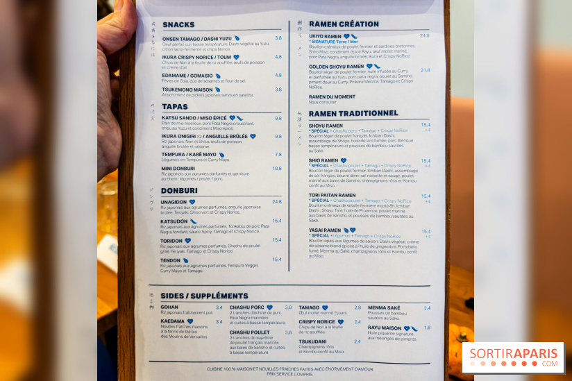 Ukiyo Ramen à Paris - menu - carte