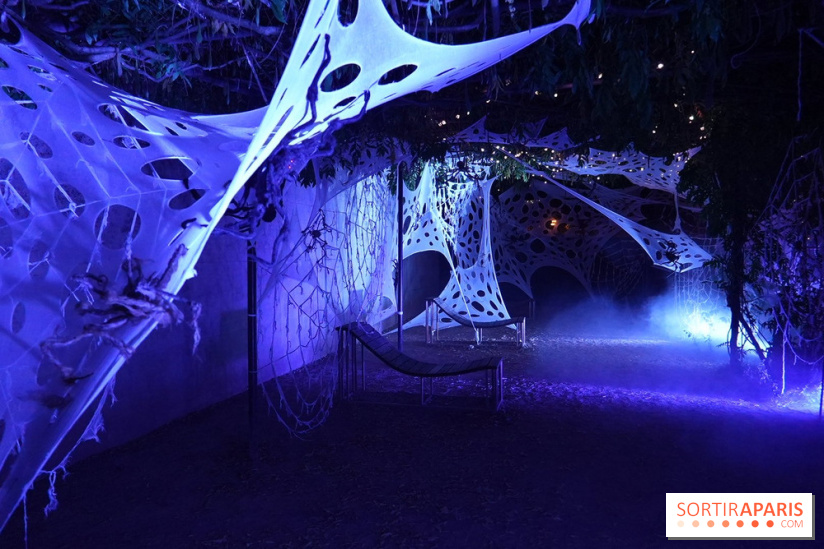 Parc de l'Étrange 2026 : Toiles lumineuses bleues dans le parc nocturne