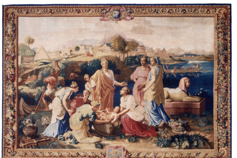 Exposition Poussin Galerie des Gobelins, exposition Nicolas Poussin et Moise Paris, exposition Nicolas Poussin Gobelins, exposition Tenture de Moïse Poussin Galerie des Gobelins | Moïse sauvé des eaux, d'après Nicolas Poussin Mobilier National © Isabelle Bideau