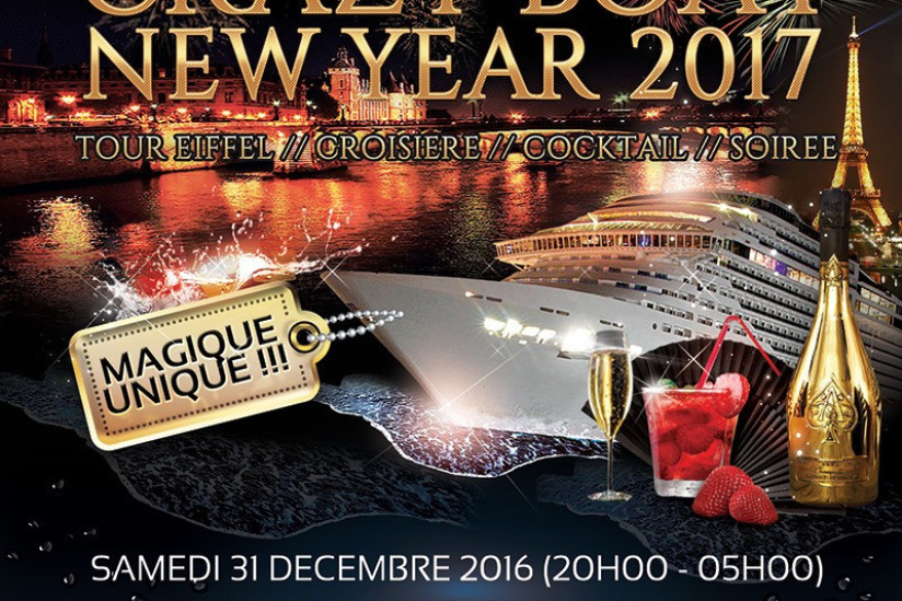 Réveillon 2017 à Paris : Crazy Boat Tour Eiffel Croisière VIP New Year 2017 au River's King
