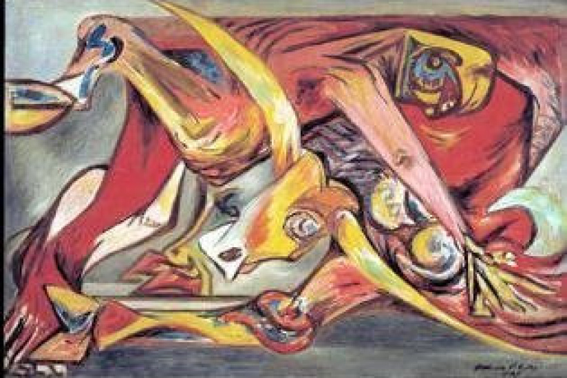 Man, Bull, Bird c 1938-41 Huile sur toile 60,9 x 91,4 cm Collection privée
