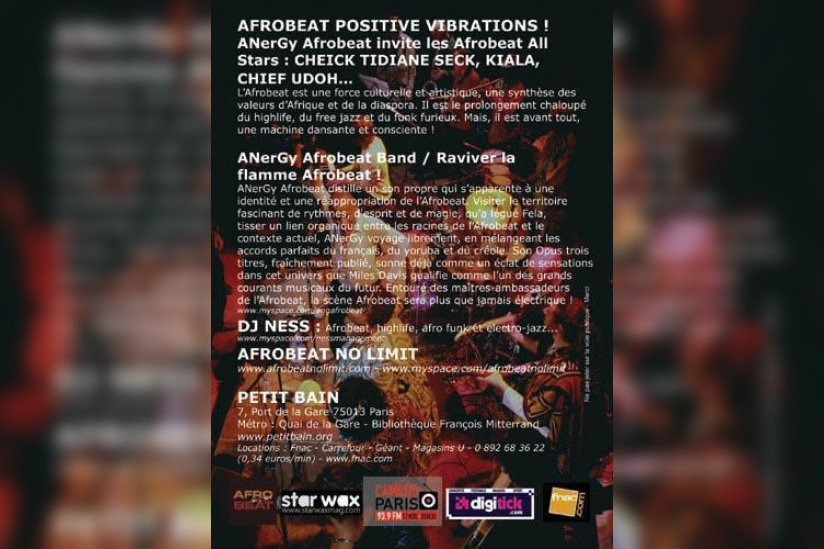 ANerGy Afrobeat invite les Afrobeat All Stars : Cheick Tidiane Seck, Kiala, chief Udoh