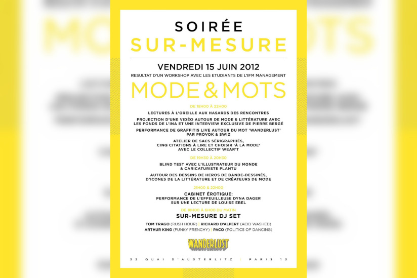 SUR MESURE Workshops : MODE & MOTS @ WANDERLUST