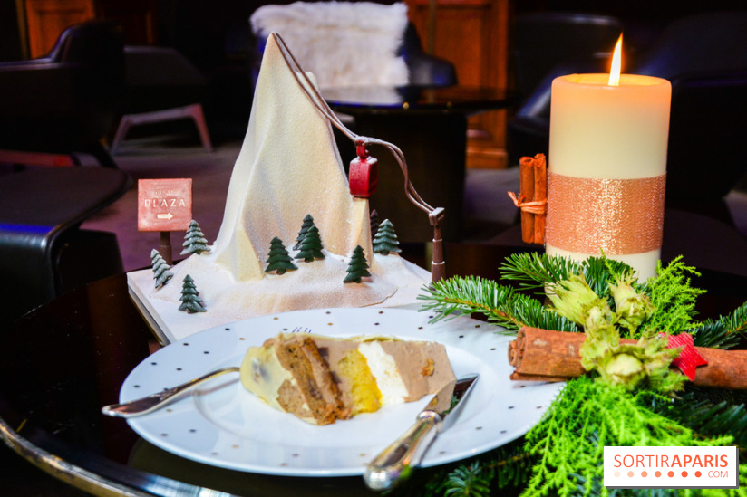 Bûche de Noël 2023 au Plaza Athénée : Mont Plaza, un trompe-l'œil enneigé pour les fêtes