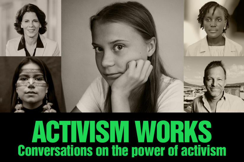 Greta Thunberg, Vanessa Nakate, Helena Gualinga animent