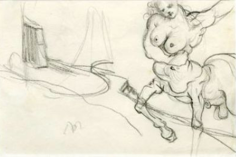 Étude de centaure, circa 1940, crayon sur papier, 9,9 x 15,6 cm