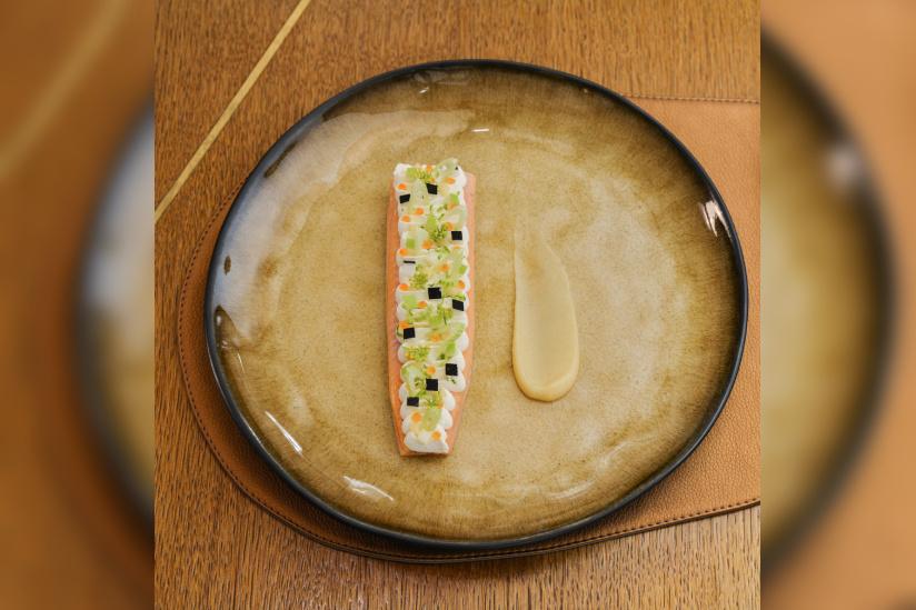 Le Sergent Recruteur - Truite irisée au goût légèrement boisé, crème fouettée au sirop d'érable, pomme verte et radis noir