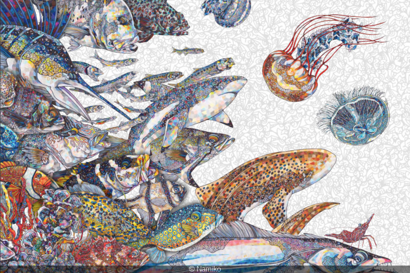 バリ島　絵画　カラフルな魚 バリ島絵画 海の生き物 縦73✕横93センチ - メルカリ