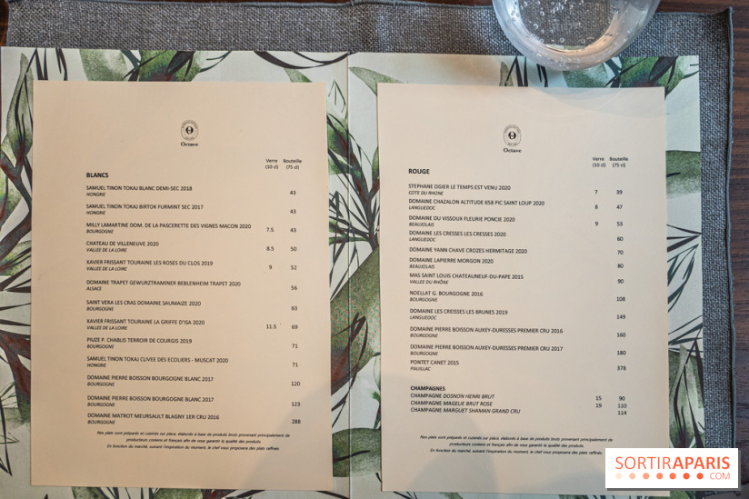 Octave restaurant dans le 16e par Juliette Ju - menu soir - carte
