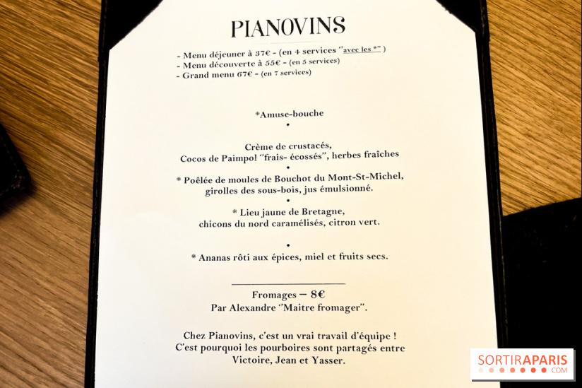 Pianovins restaurant Paris 11e - carte