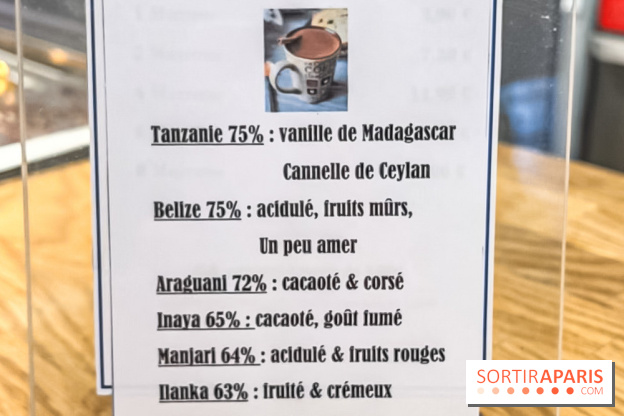 Chocolats chauds de Une Glace à Paris - menu