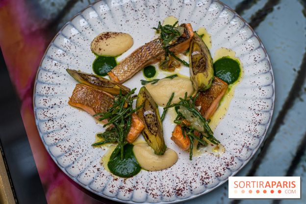 Rivages restaurant du Scribe par Martin Simolka -  truite rose de baigorri - gremolata de salicorne - avocat brulé