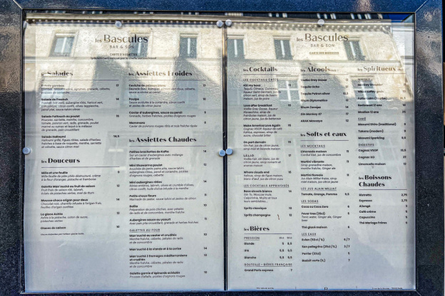 Les Bascules, délicieux restaurant méditerranéen rue de la Bourse - menu -carte