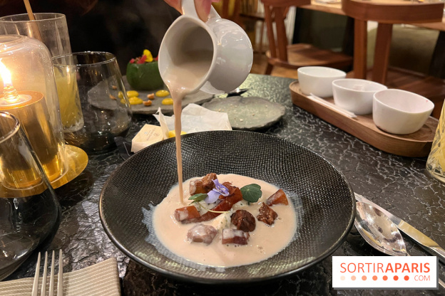 Ma Dame, le restaurant de l'hôtel Marignan Champs-Elysées - Bouillon châtaignes guanciale ricotta