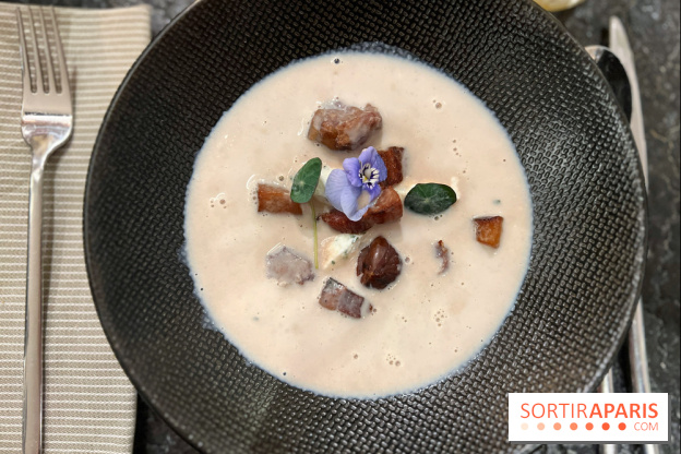 Ma Dame, le restaurant de l'hôtel Marignan Champs-Elysées - Bouillon châtaignes guanciale ricotta
